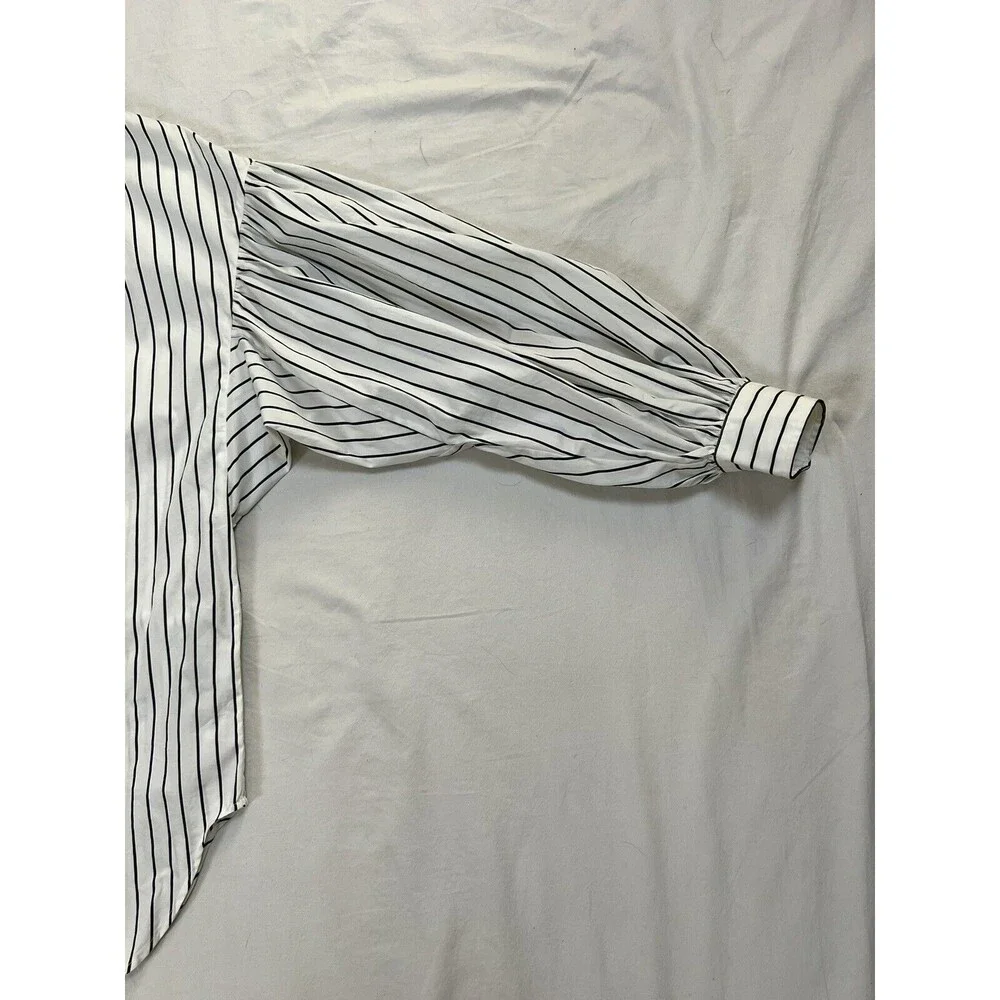 Ralph Lauren Black Label Collarless Tunic Striped Blouse Puffy Sleeves | Size 10 - Picture 4 of 15